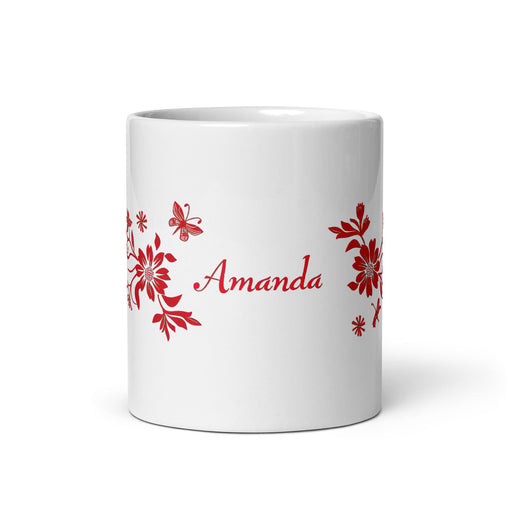 Amanda Exclusive Name Art Piece Home Office Work Coffee Mug Mexican Spanish Pride Gift Cup One - Of - A - Kind Calligraphy White Glossy Mug | A5 - Mexicada