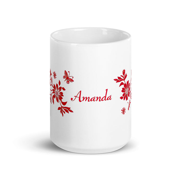 Amanda Exclusive Name Art Piece Home Office Work Coffee Mug Mexican Spanish Pride Gift Cup One - Of - A - Kind Calligraphy White Glossy Mug | A5 - Mexicada