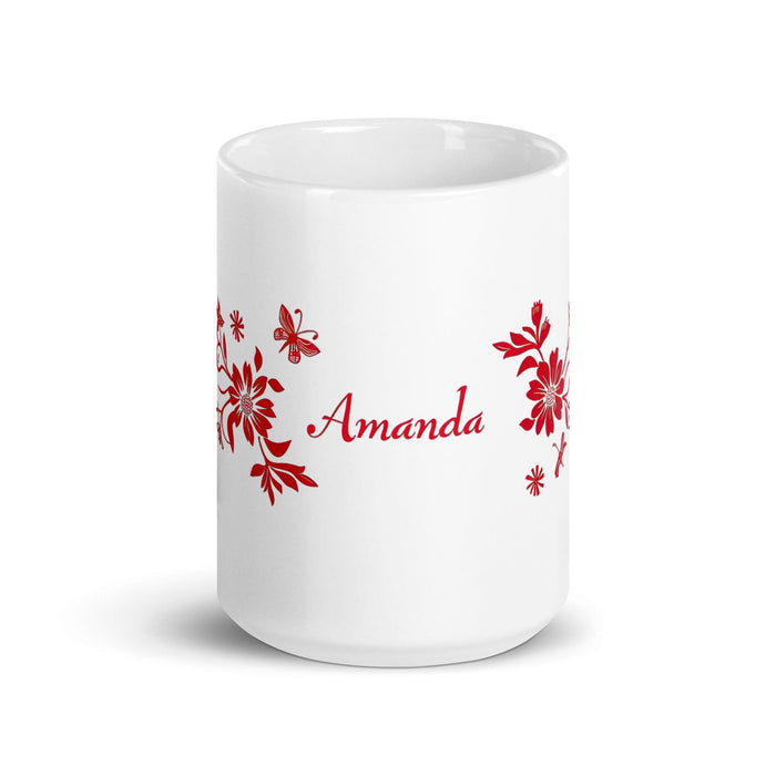 Amanda Exclusive Name Art Piece Home Office Work Coffee Mug Mexican Spanish Pride Gift Cup One-Of-A-Kind Calligraphy White Glossy Mug | A5 Mexicada