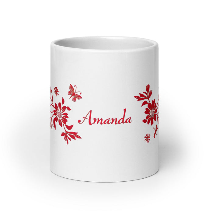 Amanda Exclusive Name Art Piece Home Office Work Coffee Mug Mexican Spanish Pride Gift Cup One-Of-A-Kind Calligraphy White Glossy Mug | A5 Mexicada