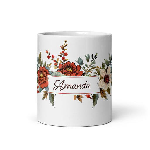 Amanda Exclusive Name Art Piece Home Office Work Coffee Mug Mexican Spanish Pride Gift Cup One - Of - A - Kind Calligraphy White Glossy Mug | A6 - Mexicada