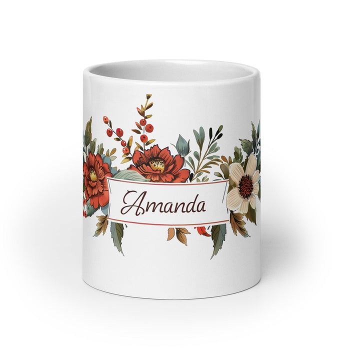 Amanda Exclusive Name Art Piece Home Office Work Coffee Mug Mexican Spanish Pride Gift Cup One-Of-A-Kind Calligraphy White Glossy Mug | A6 Mexicada