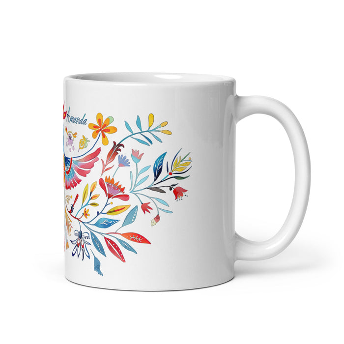 Amanda Exclusive Name Art Piece Home Office Work Coffee Mug Mexican Spanish Pride Gift Cup One - Of - A - Kind Calligraphy White Glossy Mug | A7 - Mexicada