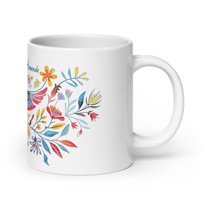 Amanda Exclusive Name Art Piece Home Office Work Coffee Mug Mexican Spanish Pride Gift Cup One - Of - A - Kind Calligraphy White Glossy Mug | A7 - Mexicada