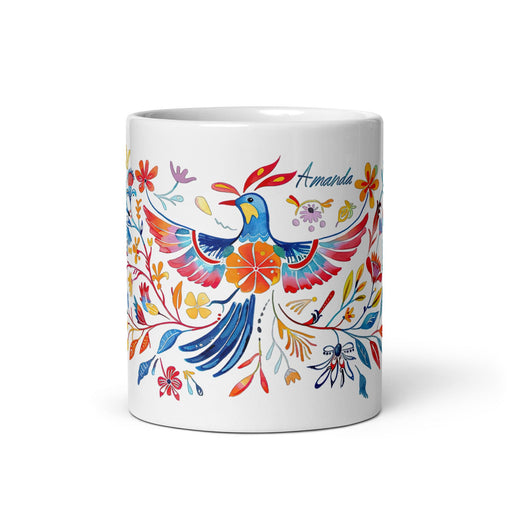 Amanda Exclusive Name Art Piece Home Office Work Coffee Mug Mexican Spanish Pride Gift Cup One - Of - A - Kind Calligraphy White Glossy Mug | A7 - Mexicada