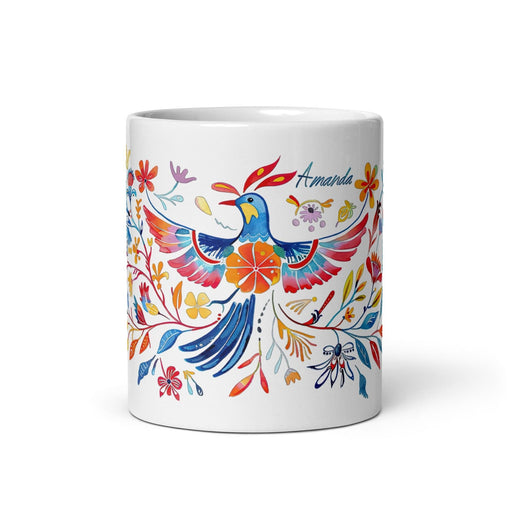 Amanda Exclusive Name Art Piece Home Office Work Coffee Mug Mexican Spanish Pride Gift Cup One-Of-A-Kind Calligraphy White Glossy Mug | A7 Mexicada