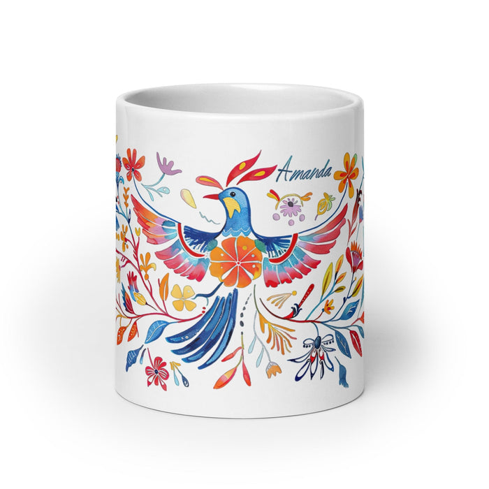 Amanda Exclusive Name Art Piece Home Office Work Coffee Mug Mexican Spanish Pride Gift Cup One-Of-A-Kind Calligraphy White Glossy Mug | A7 Mexicada