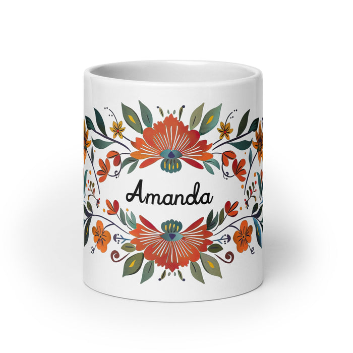 Amanda Exclusive Name Art Piece Home Office Work Coffee Mug Mexican Spanish Pride Gift Cup One - Of - A - Kind Calligraphy White Glossy Mug | A8 - Mexicada