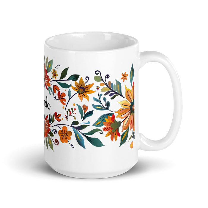 Amanda Exclusive Name Art Piece Home Office Work Coffee Mug Mexican Spanish Pride Gift Cup One - Of - A - Kind Calligraphy White Glossy Mug | A8 - Mexicada