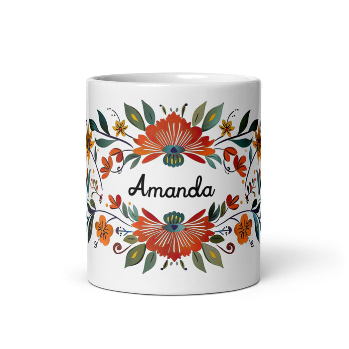 Amanda Exclusive Name Art Piece Home Office Work Coffee Mug Mexican Spanish Pride Gift Cup One - Of - A - Kind Calligraphy White Glossy Mug | A8 - Mexicada