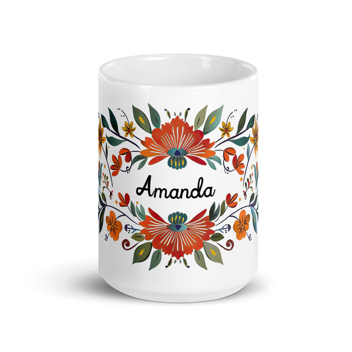 Amanda Exclusive Name Art Piece Home Office Work Coffee Mug Mexican Spanish Pride Gift Cup One - Of - A - Kind Calligraphy White Glossy Mug | A8 - Mexicada