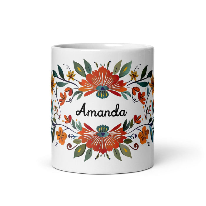 Amanda Exclusive Name Art Piece Home Office Work Coffee Mug Mexican Spanish Pride Gift Cup One-Of-A-Kind Calligraphy White Glossy Mug | A8 Mexicada