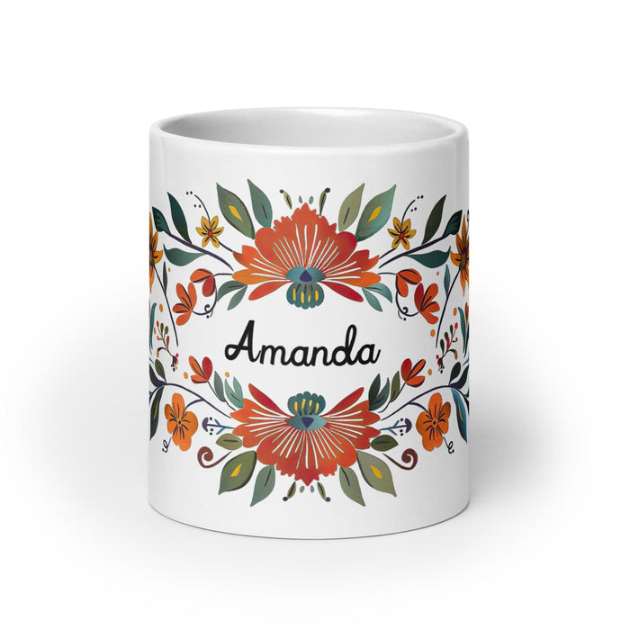 Amanda Exclusive Name Art Piece Home Office Work Coffee Mug Mexican Spanish Pride Gift Cup One-Of-A-Kind Calligraphy White Glossy Mug | A8 Mexicada