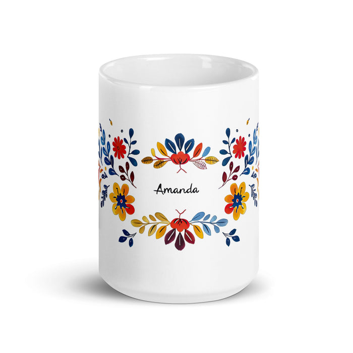 Amanda Exclusive Name Art Piece Home Office Work Coffee Mug Mexican Spanish Pride Gift Cup One - Of - A - Kind Calligraphy White Glossy Mug | A9 - Mexicada