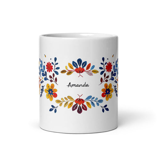 Amanda Exclusive Name Art Piece Home Office Work Coffee Mug Mexican Spanish Pride Gift Cup One - Of - A - Kind Calligraphy White Glossy Mug | A9 - Mexicada