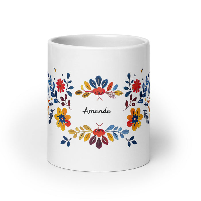 Amanda Exclusive Name Art Piece Home Office Work Coffee Mug Mexican Spanish Pride Gift Cup One - Of - A - Kind Calligraphy White Glossy Mug | A9 - Mexicada