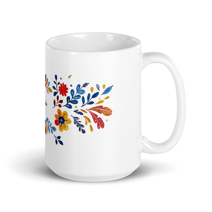 Amanda Exclusive Name Art Piece Home Office Work Coffee Mug Mexican Spanish Pride Gift Cup One-Of-A-Kind Calligraphy White Glossy Mug | A9 Mexicada 15 oz