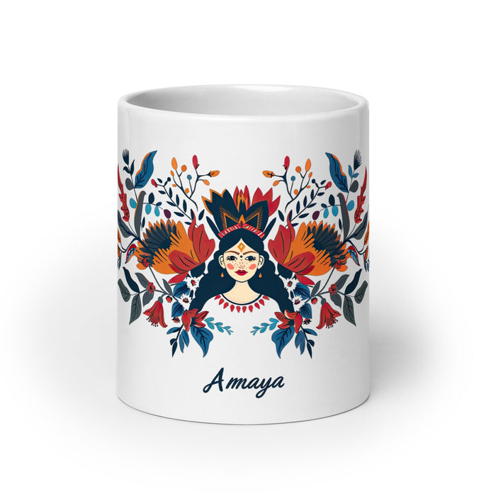 Amaya Exclusive Name Art Piece Home Office Work Coffee Mug Mexican Spanish Pride Gift Cup One - Of - A - Kind Calligraphy White Glossy Mug | A1 - Mexicada