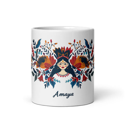 Amaya Exclusive Name Art Piece Home Office Work Coffee Mug Mexican Spanish Pride Gift Cup One - Of - A - Kind Calligraphy White Glossy Mug | A1 - Mexicada