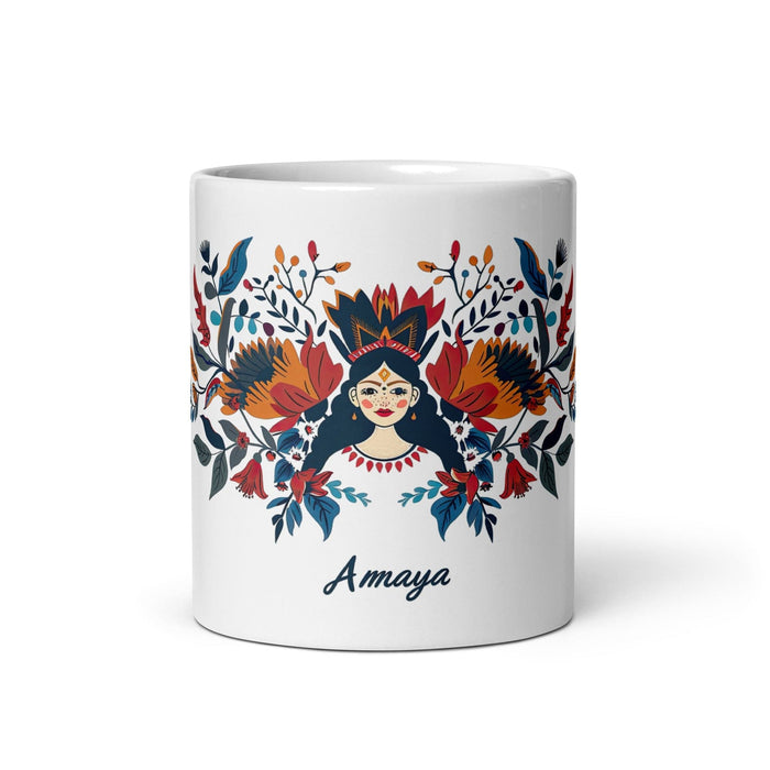 Amaya Exclusive Name Art Piece Home Office Work Coffee Mug Mexican Spanish Pride Gift Cup One-Of-A-Kind Calligraphy White Glossy Mug | A1 Mexicada