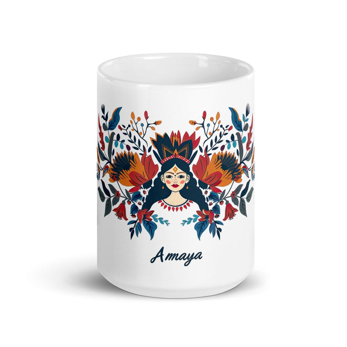 Amaya Exclusive Name Art Piece Home Office Work Coffee Mug Mexican Spanish Pride Gift Cup One-Of-A-Kind Calligraphy White Glossy Mug | A1 Mexicada