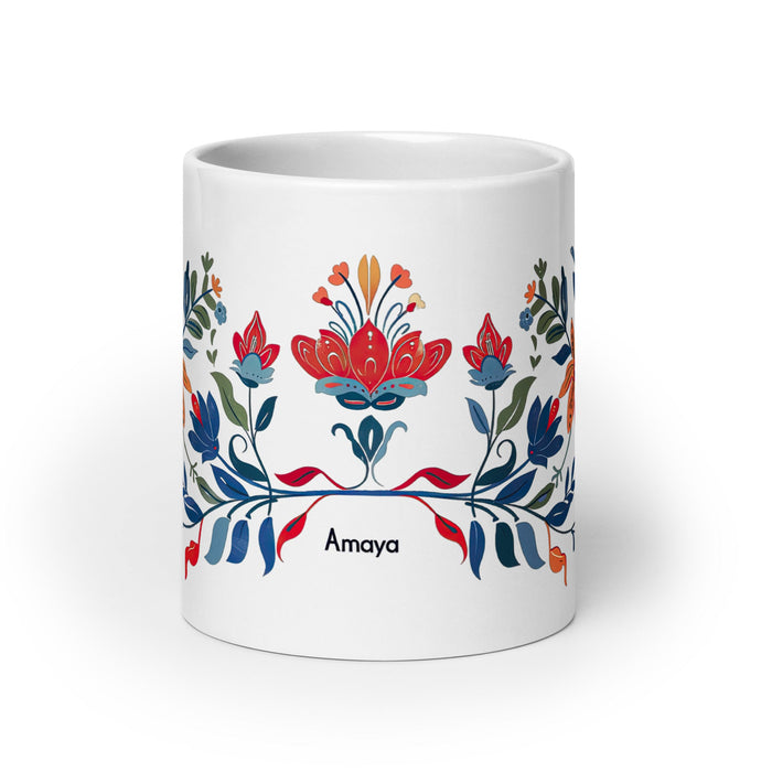 Amaya Exclusive Name Art Piece Home Office Work Coffee Mug Mexican Spanish Pride Gift Cup One - Of - A - Kind Calligraphy White Glossy Mug | A11 - Mexicada