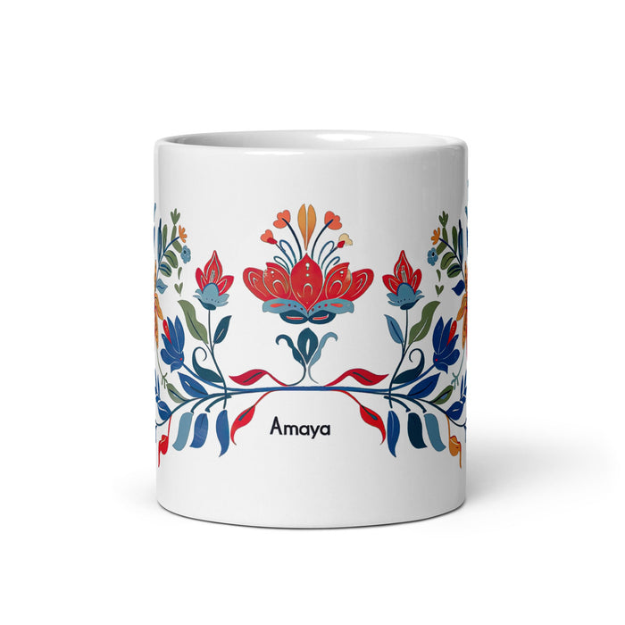 Amaya Exclusive Name Art Piece Home Office Work Coffee Mug Mexican Spanish Pride Gift Cup One - Of - A - Kind Calligraphy White Glossy Mug | A11 - Mexicada