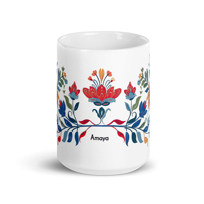 Amaya Exclusive Name Art Piece Home Office Work Coffee Mug Mexican Spanish Pride Gift Cup One-Of-A-Kind Calligraphy White Glossy Mug | A11 Mexicada