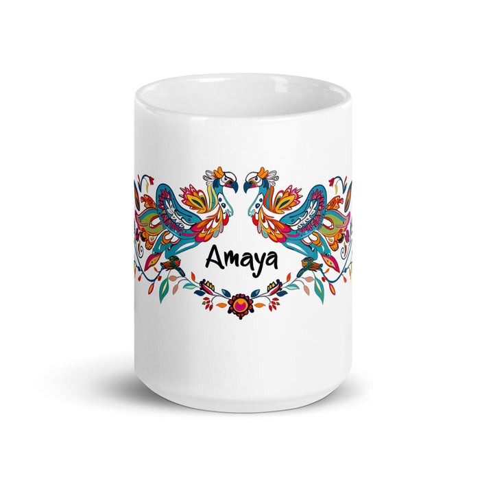 Amaya Exclusive Name Art Piece Home Office Work Coffee Mug Mexican Spanish Pride Gift Cup One - Of - A - Kind Calligraphy White Glossy Mug | A12 - Mexicada