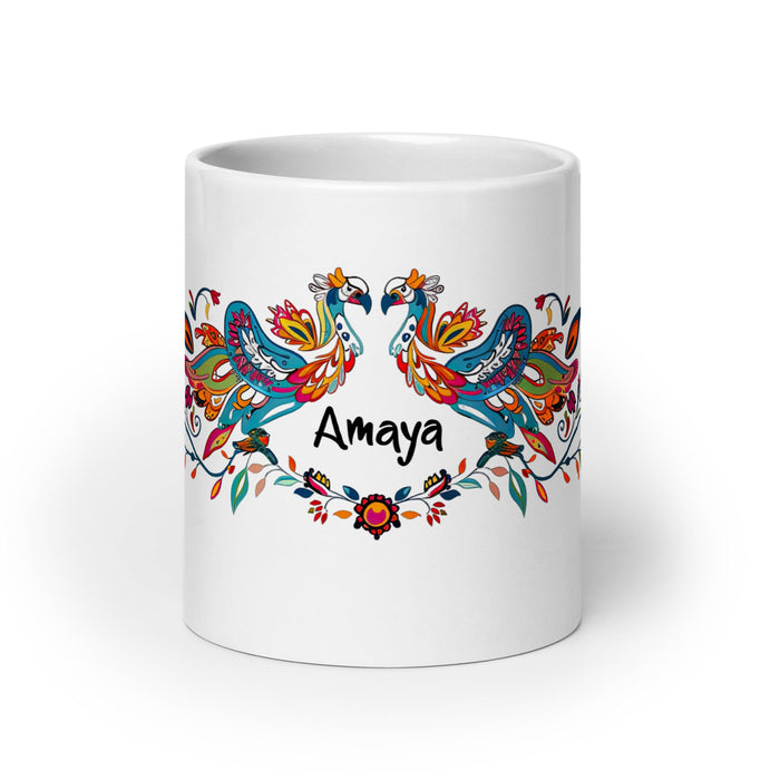 Amaya Exclusive Name Art Piece Home Office Work Coffee Mug Mexican Spanish Pride Gift Cup One - Of - A - Kind Calligraphy White Glossy Mug | A12 - Mexicada