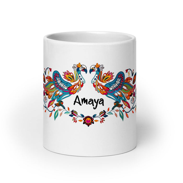 Amaya Exclusive Name Art Piece Home Office Work Coffee Mug Mexican Spanish Pride Gift Cup One-Of-A-Kind Calligraphy White Glossy Mug | A12 Mexicada