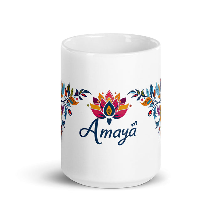 Amaya Exclusive Name Art Piece Home Office Work Coffee Mug Mexican Spanish Pride Gift Cup One - Of - A - Kind Calligraphy White Glossy Mug | A13 - Mexicada