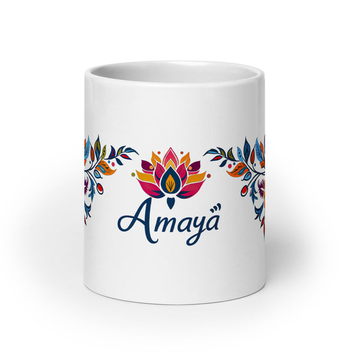 Amaya Exclusive Name Art Piece Home Office Work Coffee Mug Mexican Spanish Pride Gift Cup One - Of - A - Kind Calligraphy White Glossy Mug | A13 - Mexicada