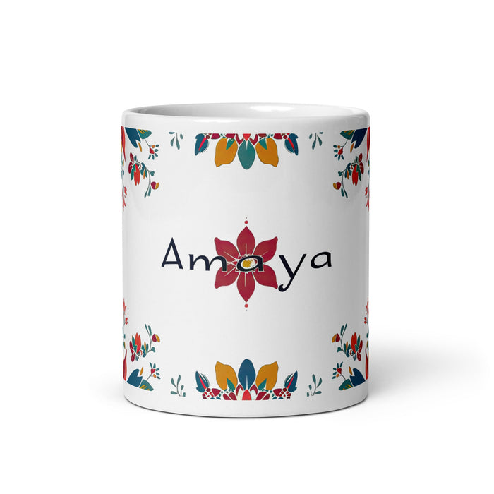 Amaya Exclusive Name Art Piece Home Office Work Coffee Mug Mexican Spanish Pride Gift Cup One - Of - A - Kind Calligraphy White Glossy Mug | A14 - Mexicada