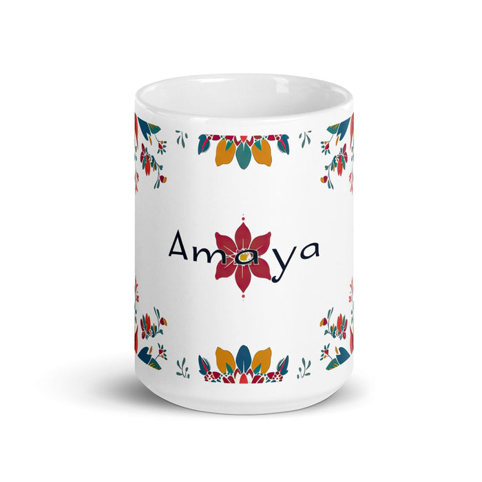 Amaya Exclusive Name Art Piece Home Office Work Coffee Mug Mexican Spanish Pride Gift Cup One - Of - A - Kind Calligraphy White Glossy Mug | A14 - Mexicada