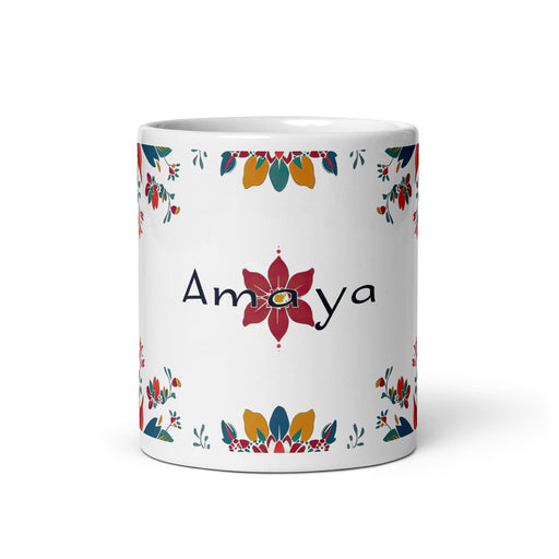 Amaya Exclusive Name Art Piece Home Office Work Coffee Mug Mexican Spanish Pride Gift Cup One-Of-A-Kind Calligraphy White Glossy Mug | A14 Mexicada