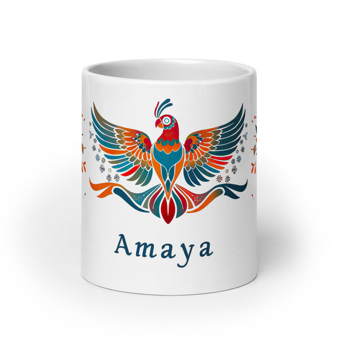 Amaya Exclusive Name Art Piece Home Office Work Coffee Mug Mexican Spanish Pride Gift Cup One - Of - A - Kind Calligraphy White Glossy Mug | A15 - Mexicada