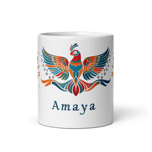 Amaya Exclusive Name Art Piece Home Office Work Coffee Mug Mexican Spanish Pride Gift Cup One - Of - A - Kind Calligraphy White Glossy Mug | A15 - Mexicada