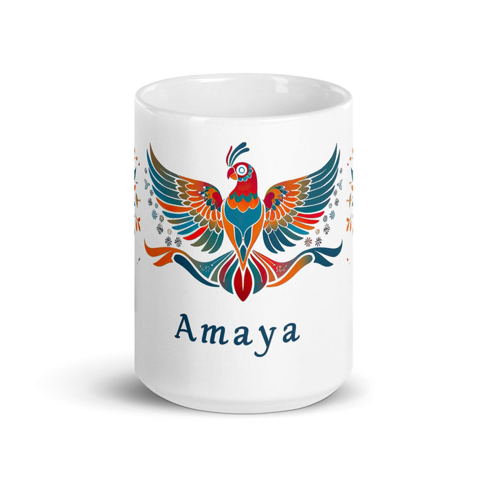 Amaya Exclusive Name Art Piece Home Office Work Coffee Mug Mexican Spanish Pride Gift Cup One-Of-A-Kind Calligraphy White Glossy Mug | A15 Mexicada