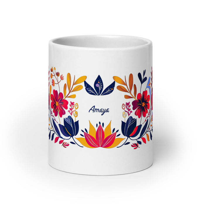 Amaya Exclusive Name Art Piece Home Office Work Coffee Mug Mexican Spanish Pride Gift Cup One - Of - A - Kind Calligraphy White Glossy Mug | A16 - Mexicada