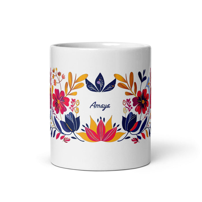 Amaya Exclusive Name Art Piece Home Office Work Coffee Mug Mexican Spanish Pride Gift Cup One-Of-A-Kind Calligraphy White Glossy Mug | A16 Mexicada