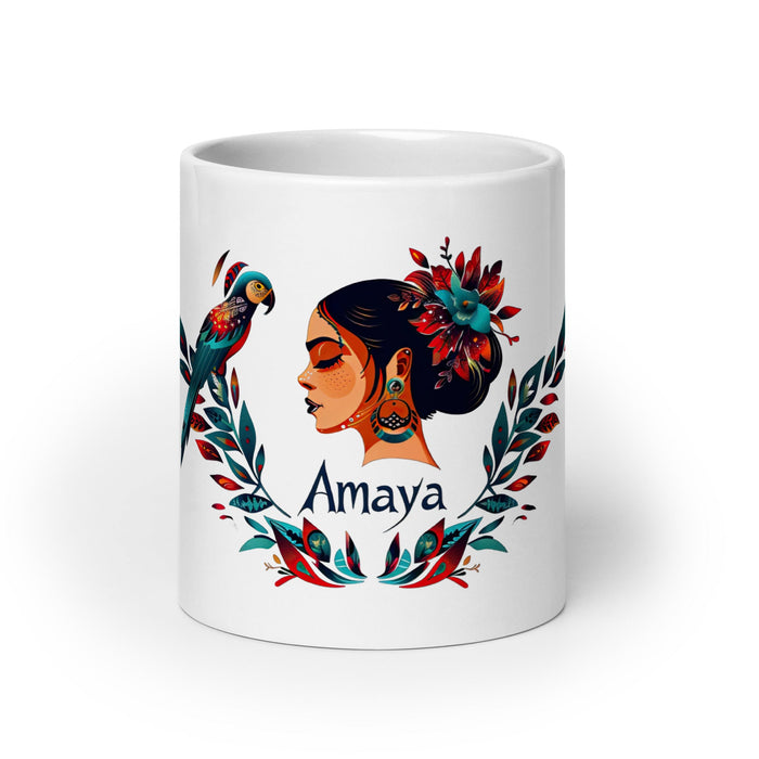 Amaya Exclusive Name Art Piece Home Office Work Coffee Mug Mexican Spanish Pride Gift Cup One - Of - A - Kind Calligraphy White Glossy Mug | A17 - Mexicada