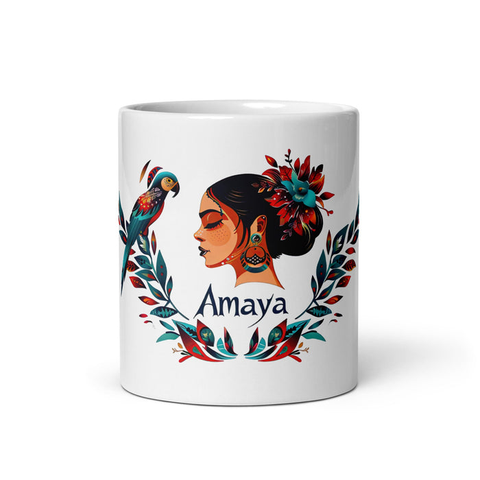 Amaya Exclusive Name Art Piece Home Office Work Coffee Mug Mexican Spanish Pride Gift Cup One - Of - A - Kind Calligraphy White Glossy Mug | A17 - Mexicada