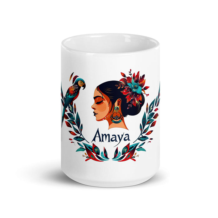 Amaya Exclusive Name Art Piece Home Office Work Coffee Mug Mexican Spanish Pride Gift Cup One - Of - A - Kind Calligraphy White Glossy Mug | A17 - Mexicada