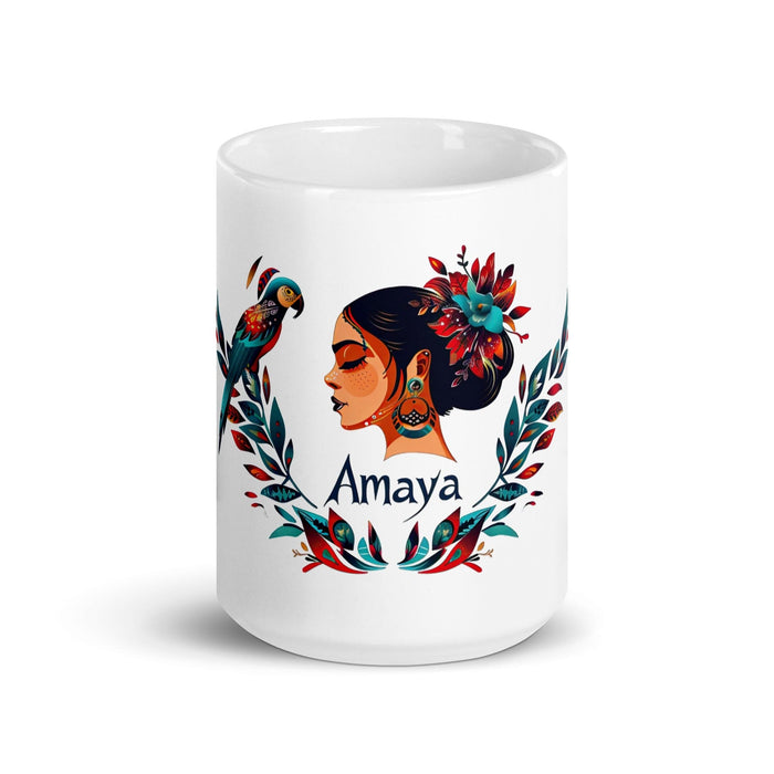 Amaya Exclusive Name Art Piece Home Office Work Coffee Mug Mexican Spanish Pride Gift Cup One-Of-A-Kind Calligraphy White Glossy Mug | A17 Mexicada