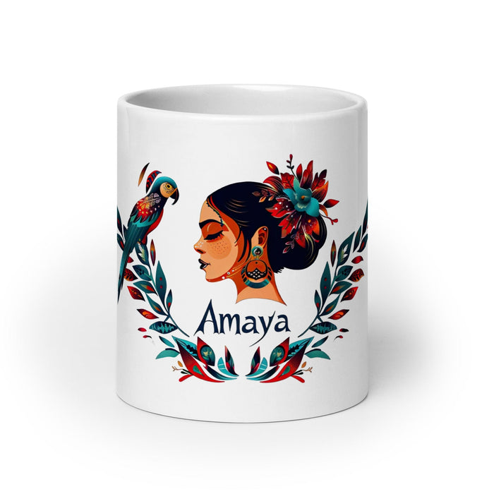 Amaya Exclusive Name Art Piece Home Office Work Coffee Mug Mexican Spanish Pride Gift Cup One-Of-A-Kind Calligraphy White Glossy Mug | A17 Mexicada