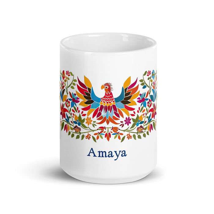 Amaya Exclusive Name Art Piece Home Office Work Coffee Mug Mexican Spanish Pride Gift Cup One - Of - A - Kind Calligraphy White Glossy Mug | A18 - Mexicada