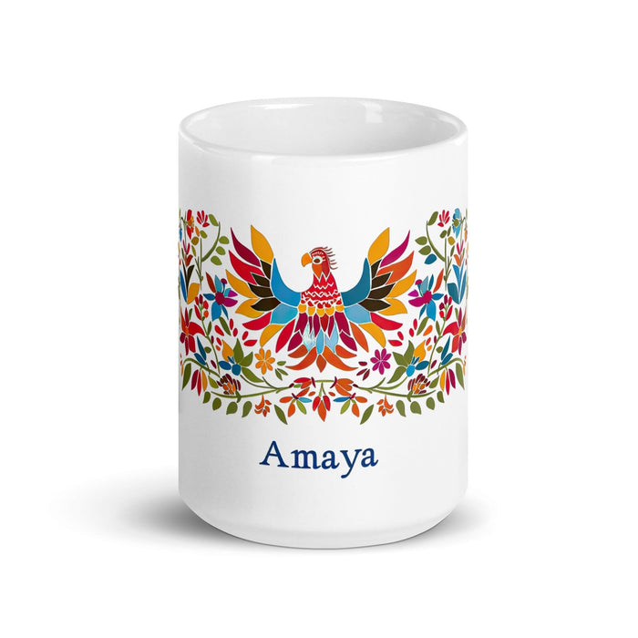 Amaya Exclusive Name Art Piece Home Office Work Coffee Mug Mexican Spanish Pride Gift Cup One-Of-A-Kind Calligraphy White Glossy Mug | A18 Mexicada