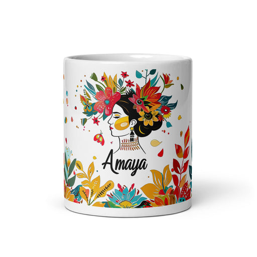 Amaya Exclusive Name Art Piece Home Office Work Coffee Mug Mexican Spanish Pride Gift Cup One - Of - A - Kind Calligraphy White Glossy Mug | A19 - Mexicada