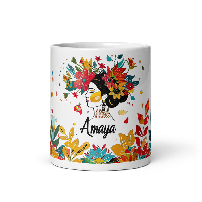 Amaya Exclusive Name Art Piece Home Office Work Coffee Mug Mexican Spanish Pride Gift Cup One-Of-A-Kind Calligraphy White Glossy Mug | A19 Mexicada